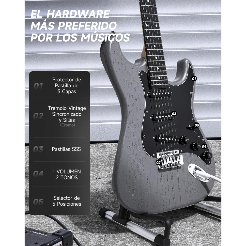 Pack Guitarra Electrica Gris con Amplificador Donner EC6961