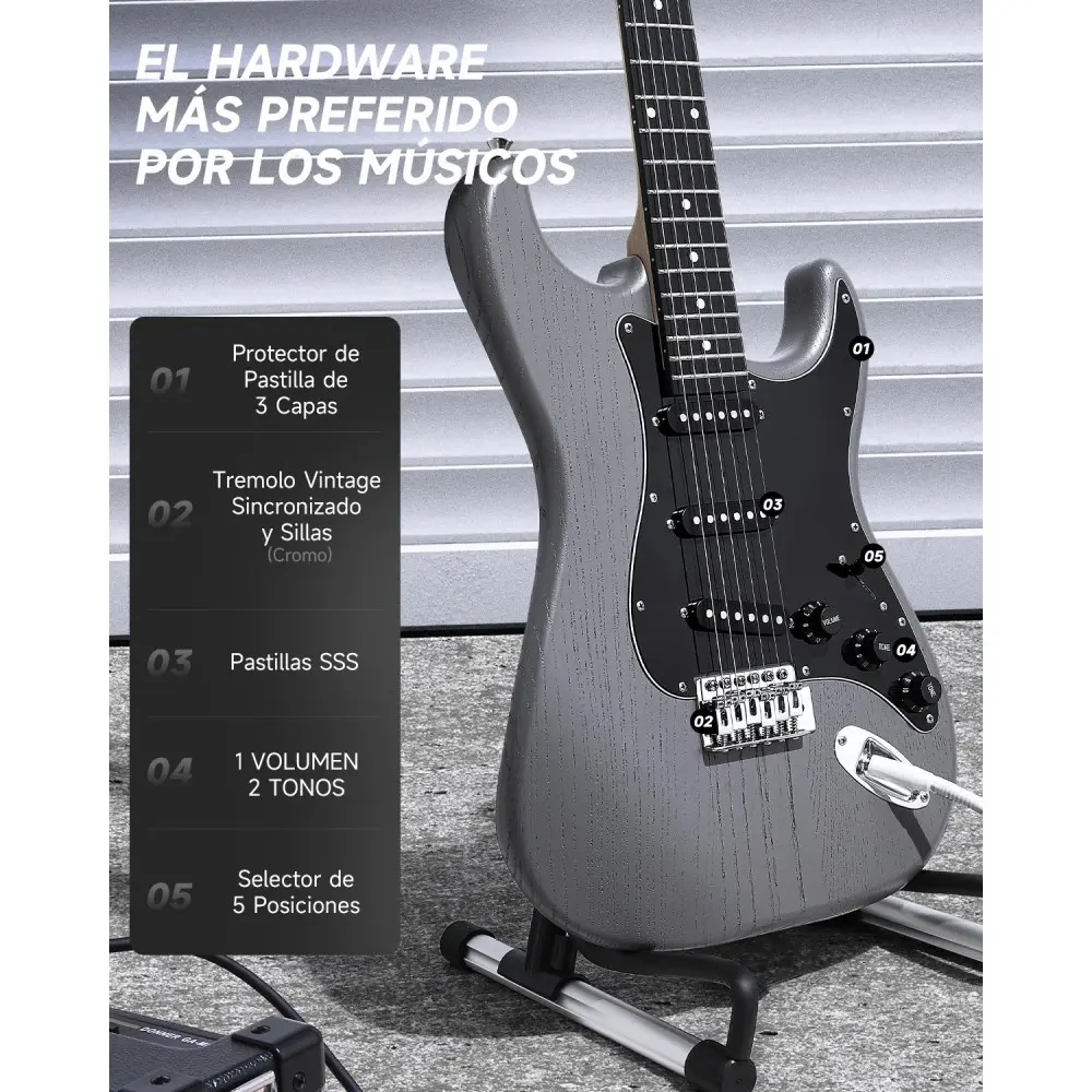 Pack Guitarra Electrica Gris con Amplificador Donner EC6961