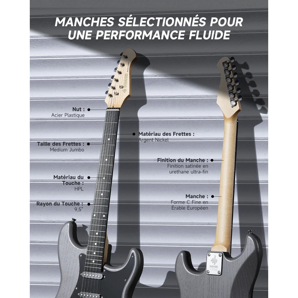 Pack Guitarra Electrica Gris con Amplificador Donner EC6961