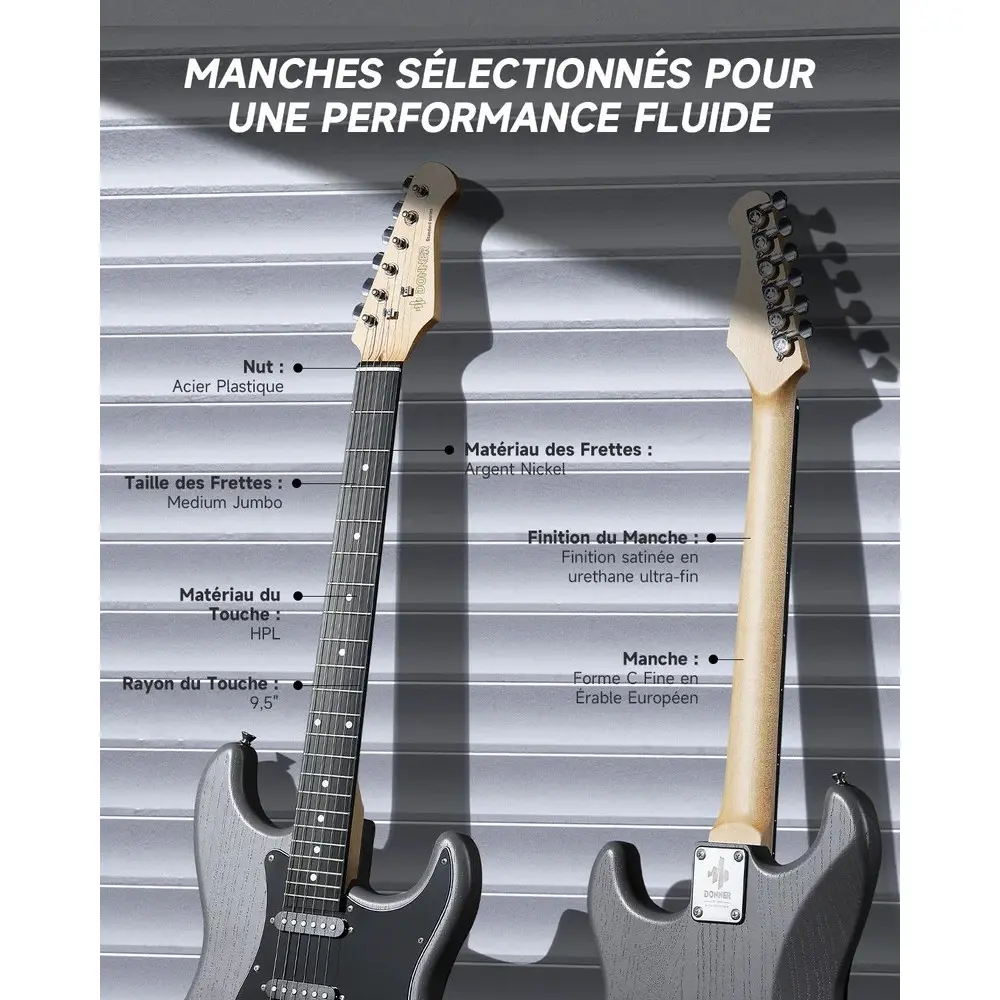 Pack Guitarra Electrica Gris con Amplificador Donner EC6961