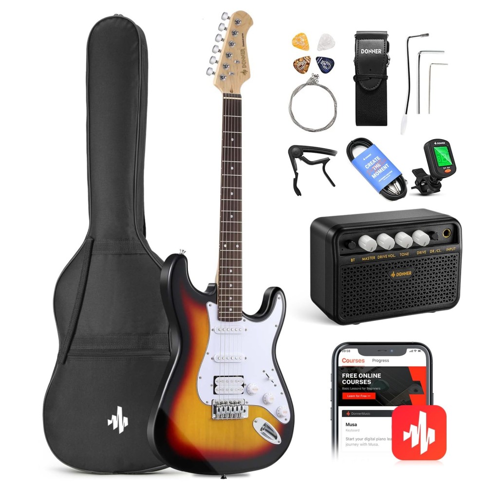 Pack Guitarra Electrica Sunburst con Amplificador Bluetooth Donner EC1098