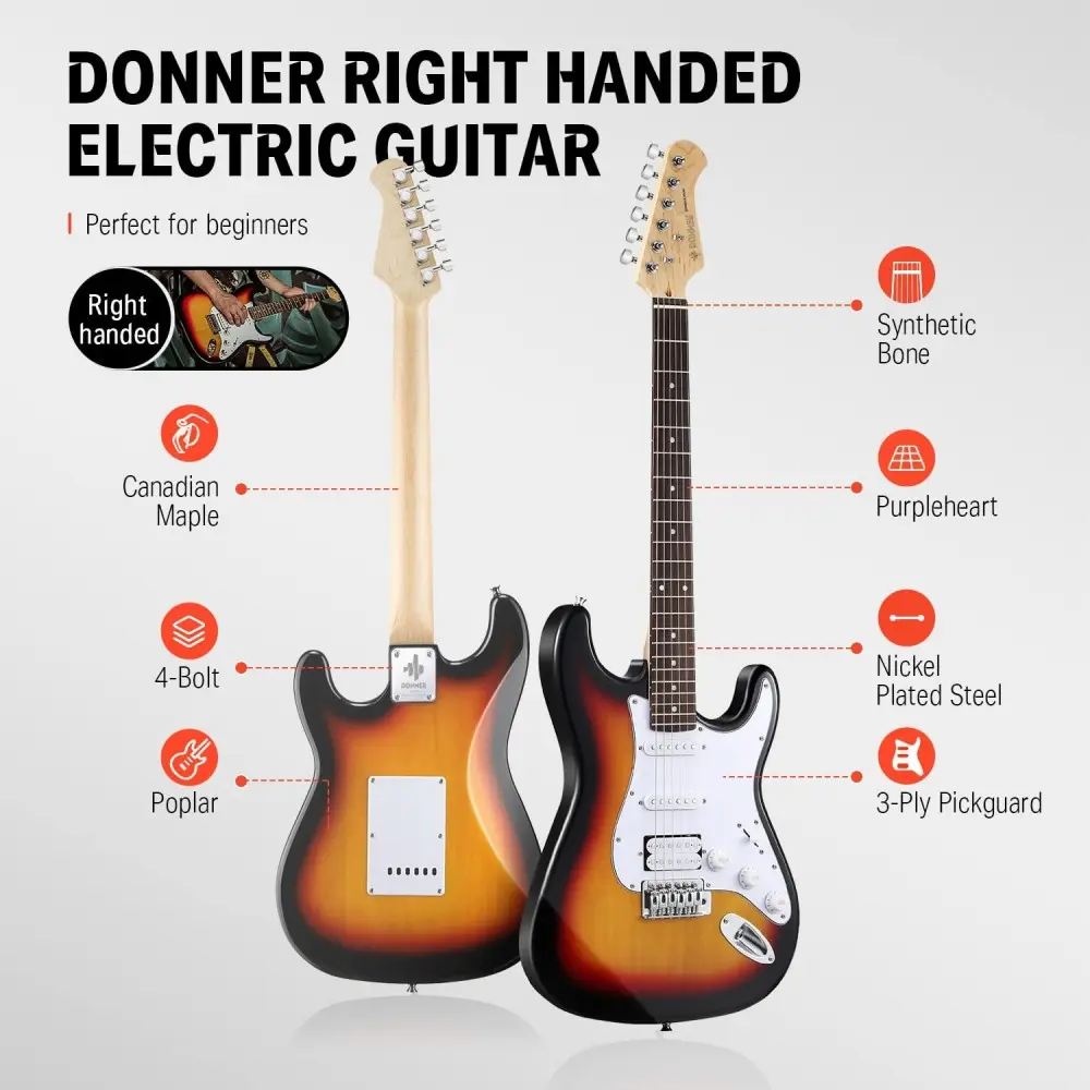 Pack Guitarra Electrica Sunburst con Amplificador Bluetooth Donner EC1098
