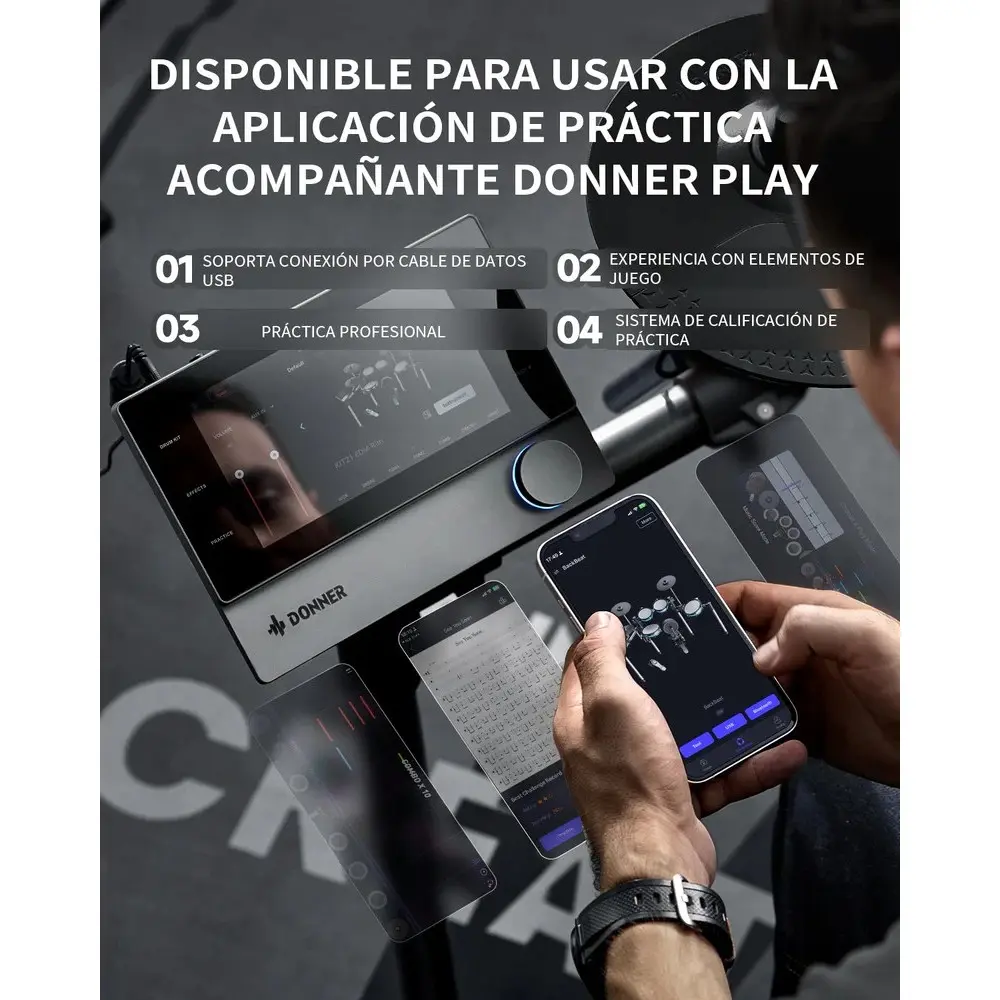 Bateria Electronica 5 Cuerpos Mesh Donner EC6983