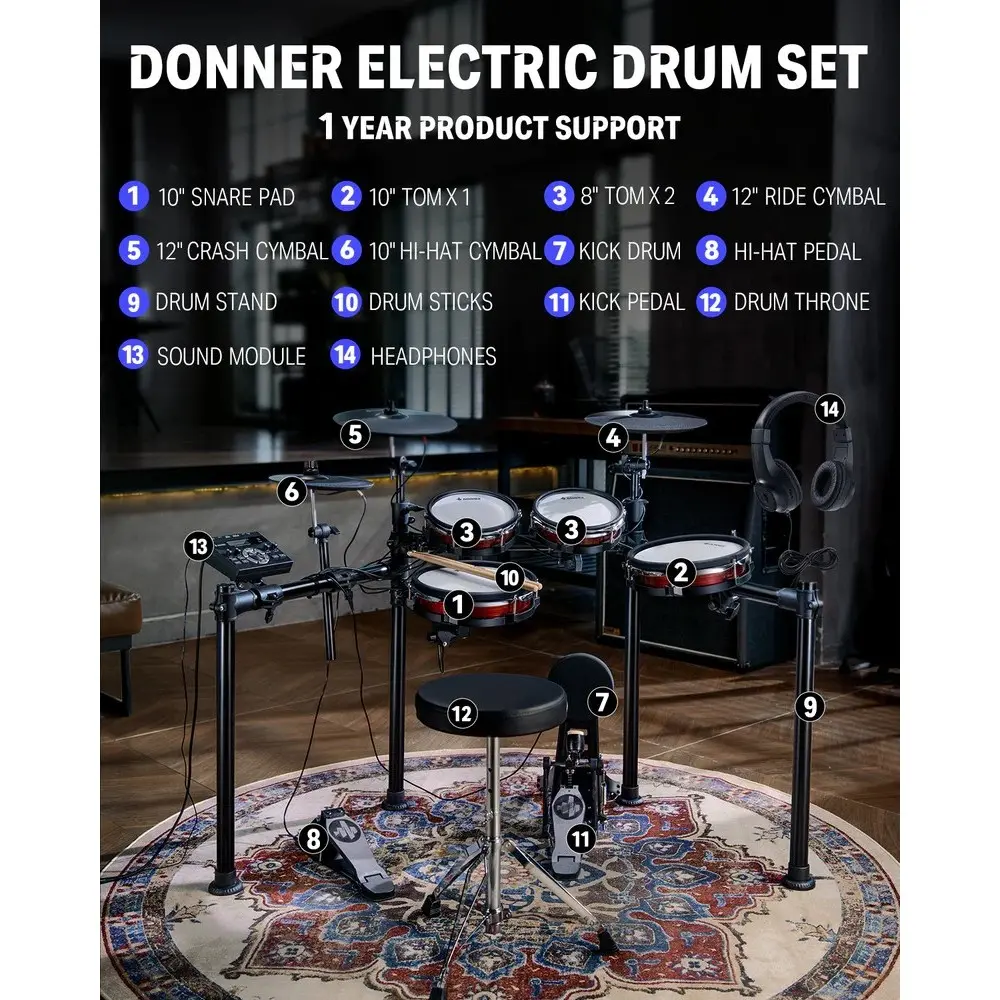 Bateria Electronica 5 Cuerpos Mesh Donner EC6781