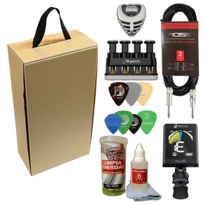 Box Guitar 1 Afinador Recargable + Limpiador + Ejercitador + Porta Puas + Cable + Puas
