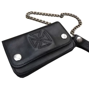 Billetera logo cruz , cuero color negro