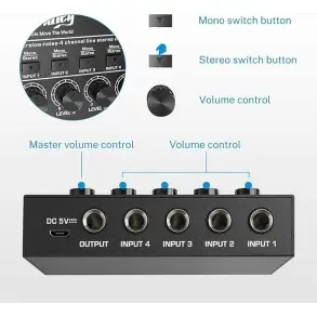Mixer de Audio 4 Canales Stereo Donner MKO105
