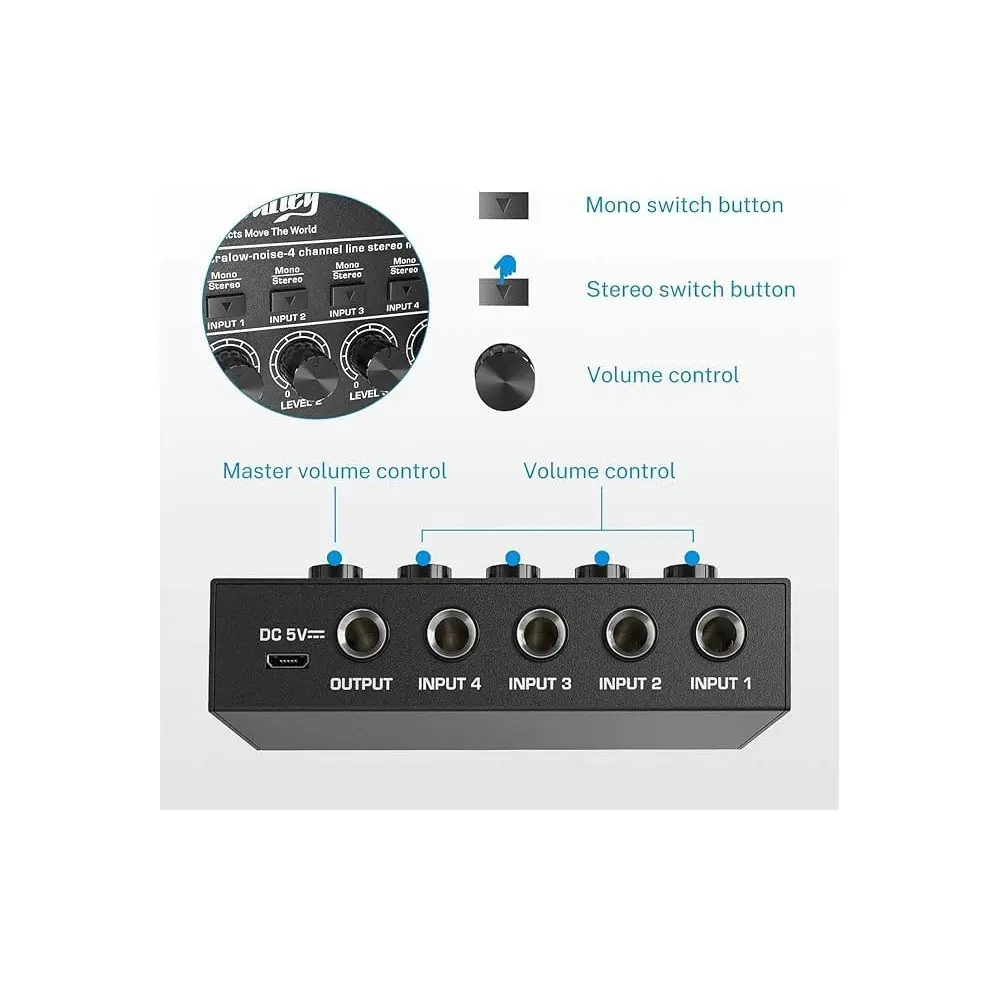 Mixer de Audio 4 Canales Stereo Donner MKO105