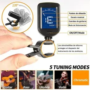 Afinador Clip Smiger GD-JA23 Tipo Pinza Cromatico, Guitarra, Bajo, Violín, Ukelele