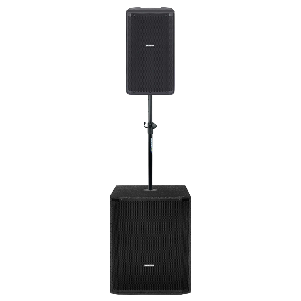 Sistema PA Activo Samson Sub 18" y Bafle 15" con Pole Mount