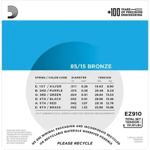 Encordado Guitarra Acustica 011 D'Addario EZ910-E
