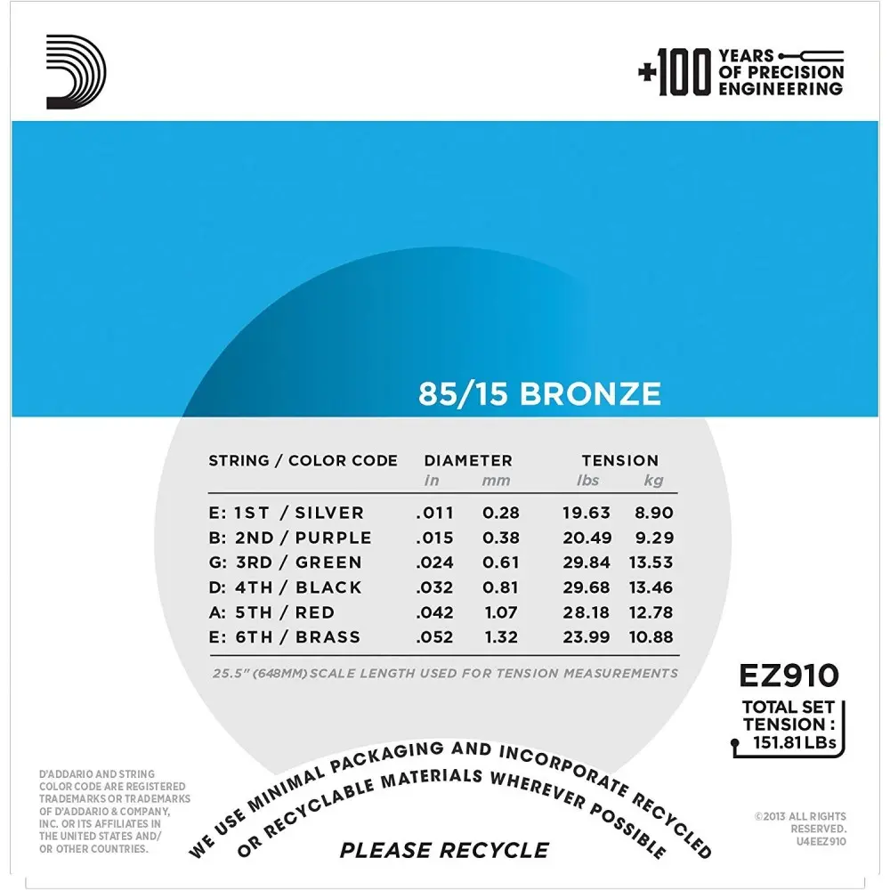 Encordado Guitarra Acustica 011 D'Addario EZ910-E