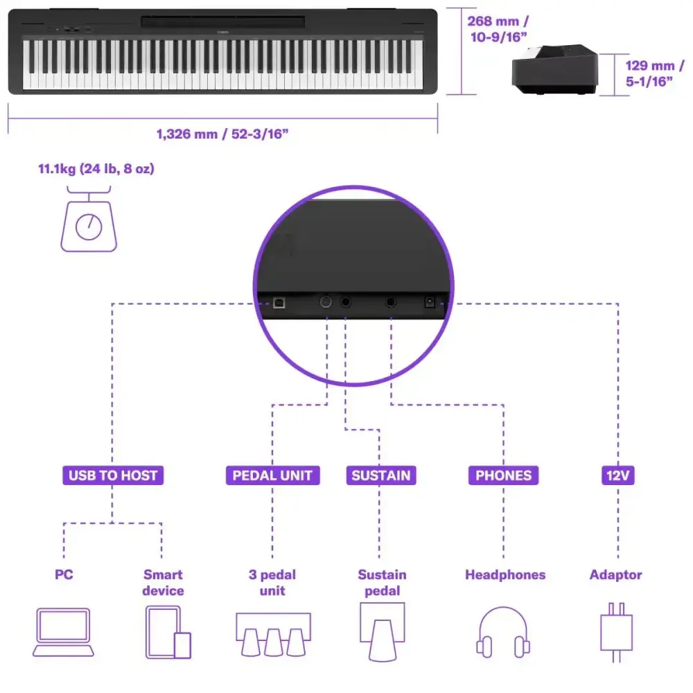 Piano Digital Yamaha P145BT de 88 Teclas sensitivas con Bluetooth