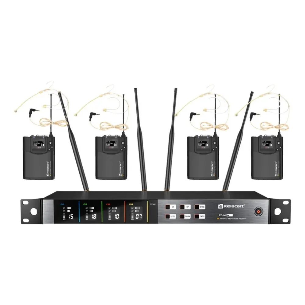 Sistema Inalambrico Cuadruple Microfonos de Vinchas Relacart EZ MI4-B