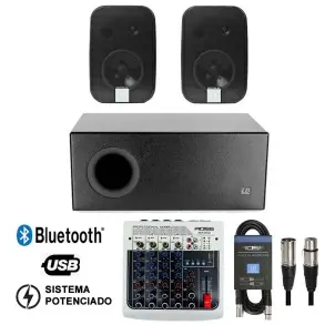 Pack Sonido Bafles Activos JBl 5" y Subwoofer Doble 8" con Mixer Bluetooth