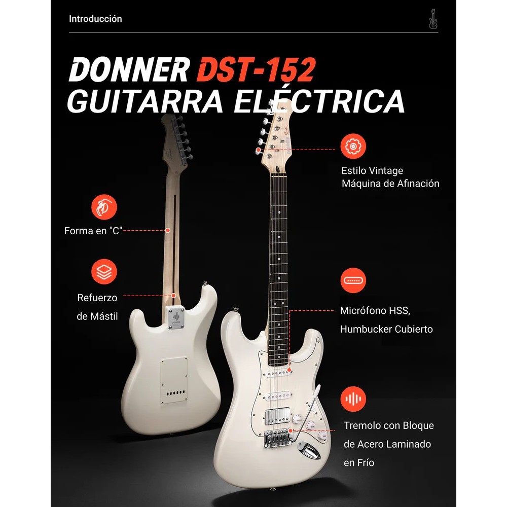 Pack Guitarra Electrica y Amplificador DONNER EC1418