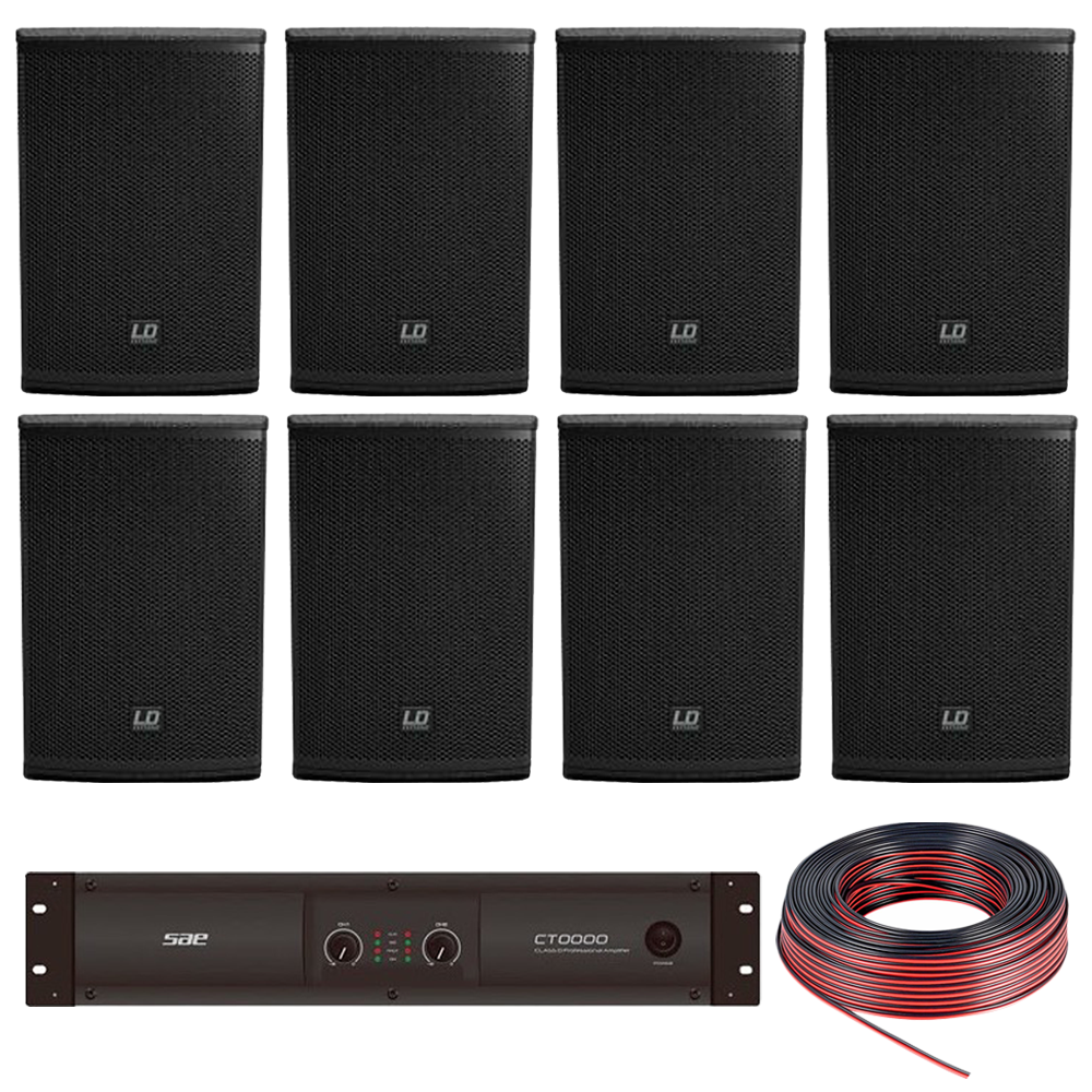 Pack Audio 8 Bafles LD SAT 6.5" Potencia SAE y Cables