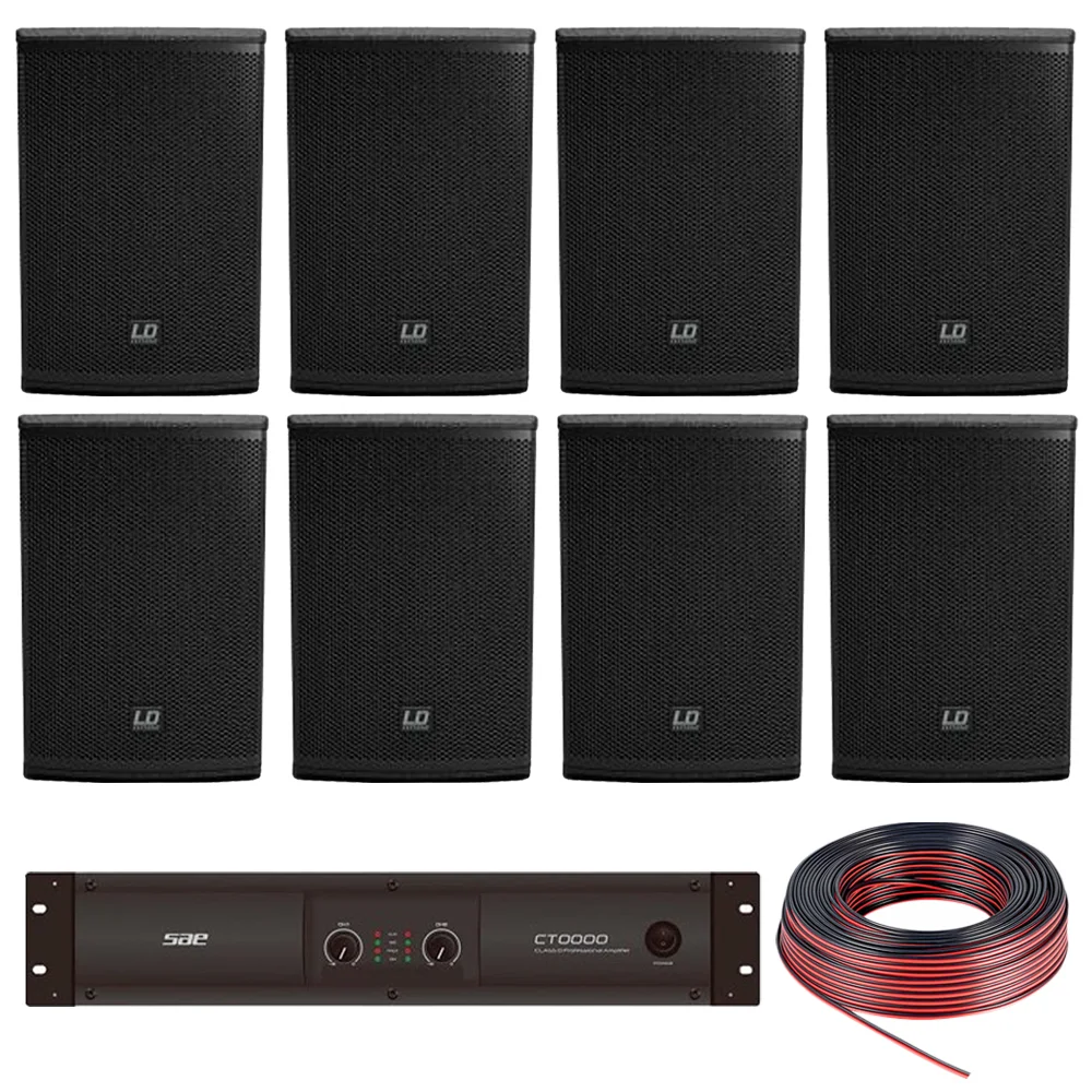 Pack Audio 8 Bafles LD SAT 6.5" Potencia SAE y Cables