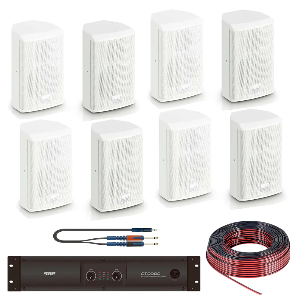Pack Audio 8 Bafles LD SAT 4" Potencia SAE y Cables
