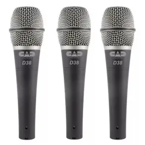 Paquete de 3 micrófonos dinámicos supercardioides Cad D38X3