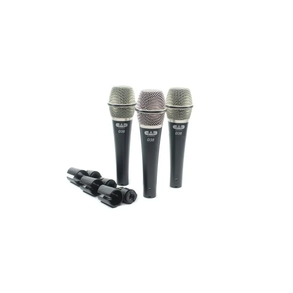Paquete de 3 micrófonos dinámicos supercardioides Cad D38X3