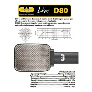 Micrófono Dinámico Supercardioide Capatacion Lateral Cad D80