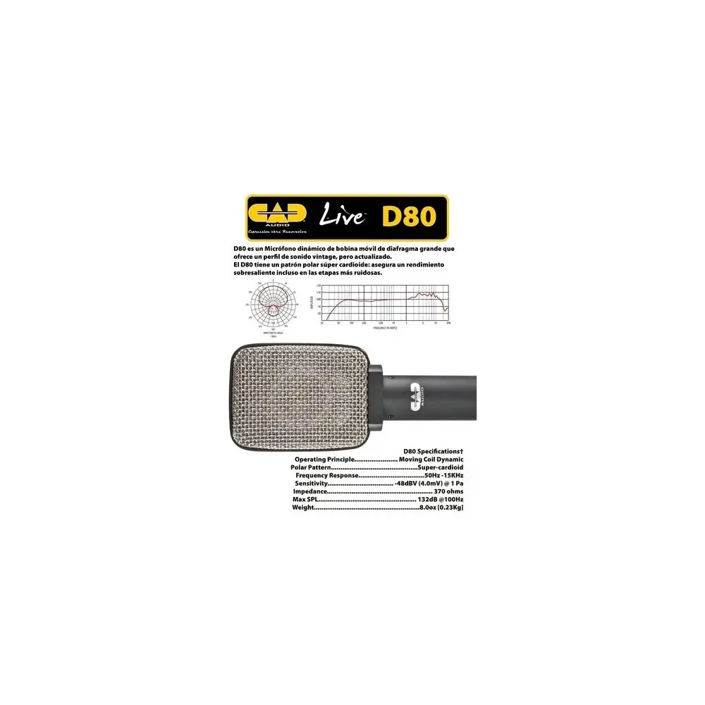 Micrófono Dinámico Supercardioide Capatacion Lateral Cad D80