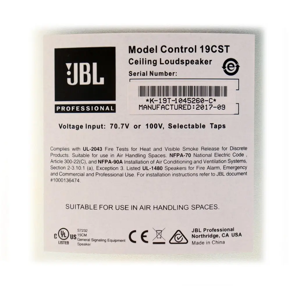 Subwoofer de Techo Jbl Control 19 C 75W 70-100v