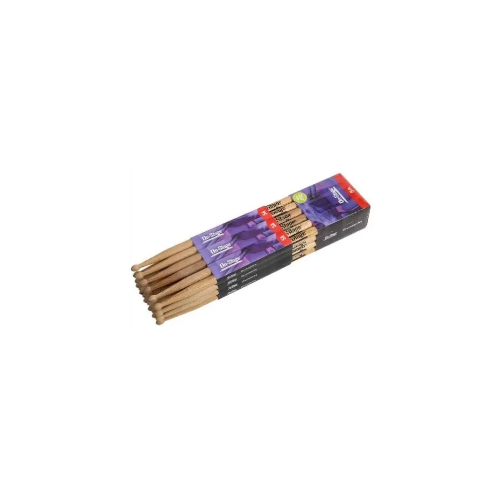 Pack X 12 Pares De Palillos para bateria 5A Hickory Punta de madera On Stage HW5A