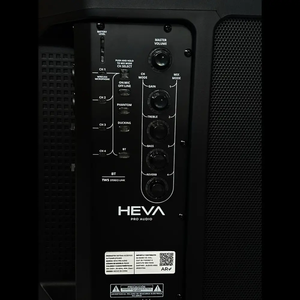 Bafle Activo 8" Recargable con Bluetooth 80W Heva Pro Audio PB200