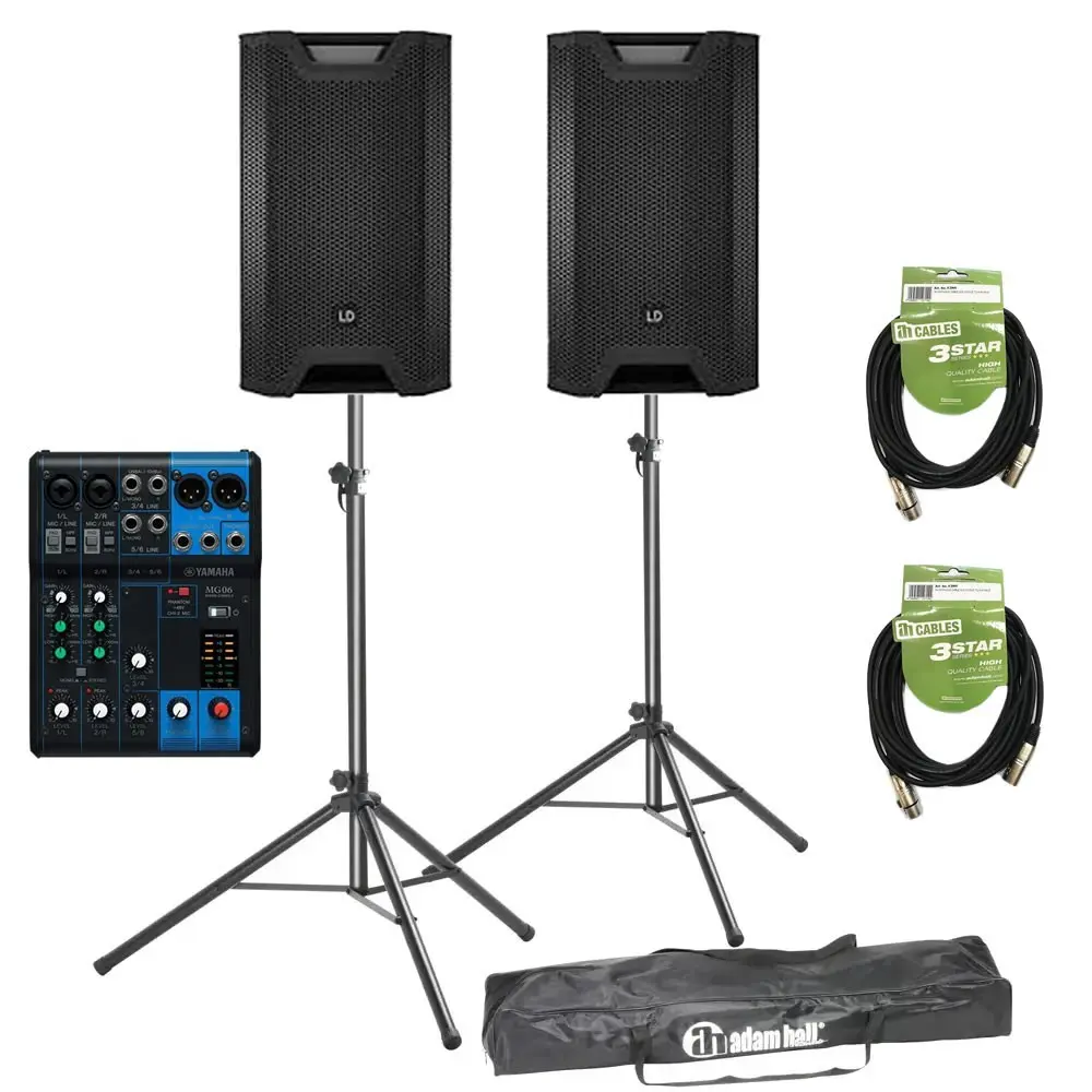 Sistema PA 2 Bafles 12" LD Systems ICOA Mixer Yamaha Soportes y Cables Adam