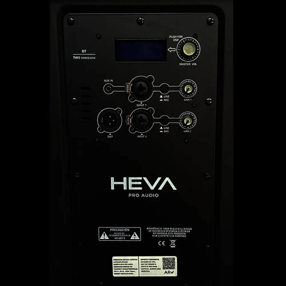 Bafle Activo 15" con Bluetooth 500W DSP LCD Heva Pro Audio D15
