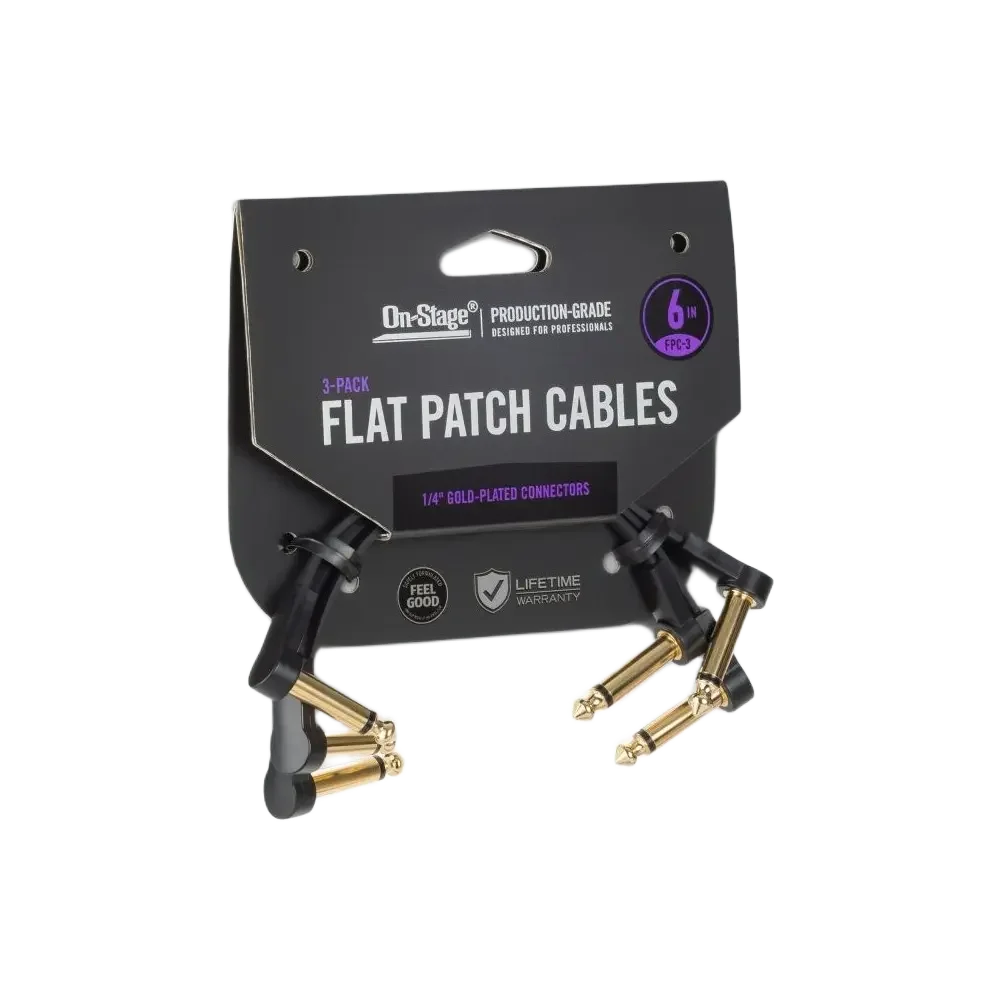 Pack Cables interpedal x 3 15 Cm Flat Patch Plug Plug Angular On Stage OSPRO-FPC-3