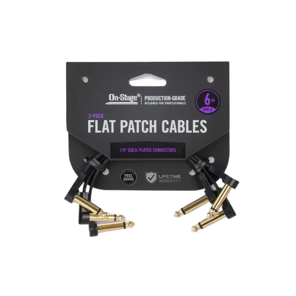 Pack Cables interpedal x 3 15 Cm Flat Patch Plug Plug Angular On Stage OSPRO-FPC-3
